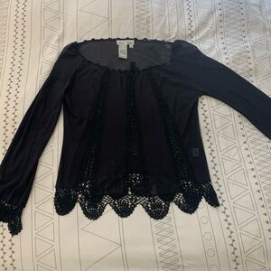 Sheer Lace Black Top White House Black Market Ladies Sz Medium Blouse
